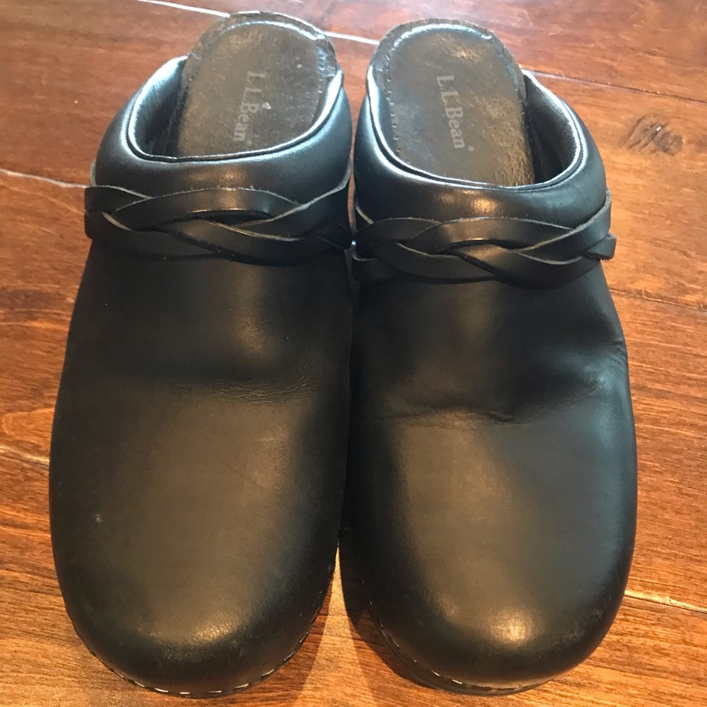 Womens LL Bean Black Leather Clogs Mules Size 40